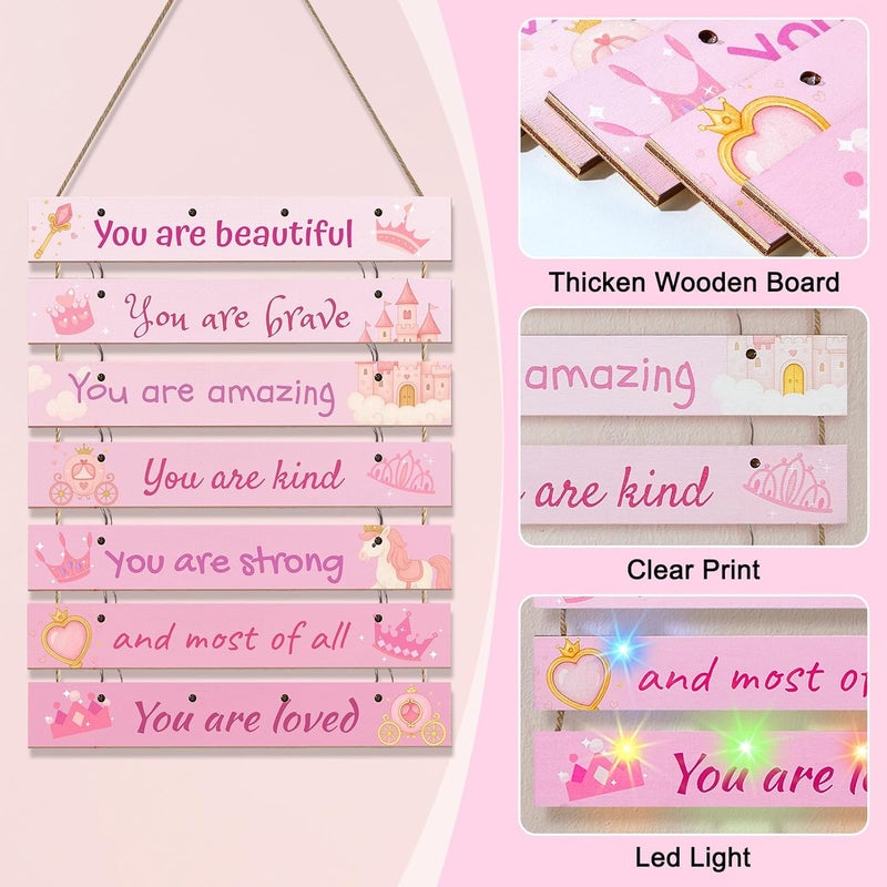 FIOBEE Girls Room Décor for Teen Girls Boys with LED Light Wall Decor for Bedroom Motivational Inspirational Wall Art Girl Room Decoration for Kids Studyroom, 8 Kinds of Lights, Pink Princess - Image 5